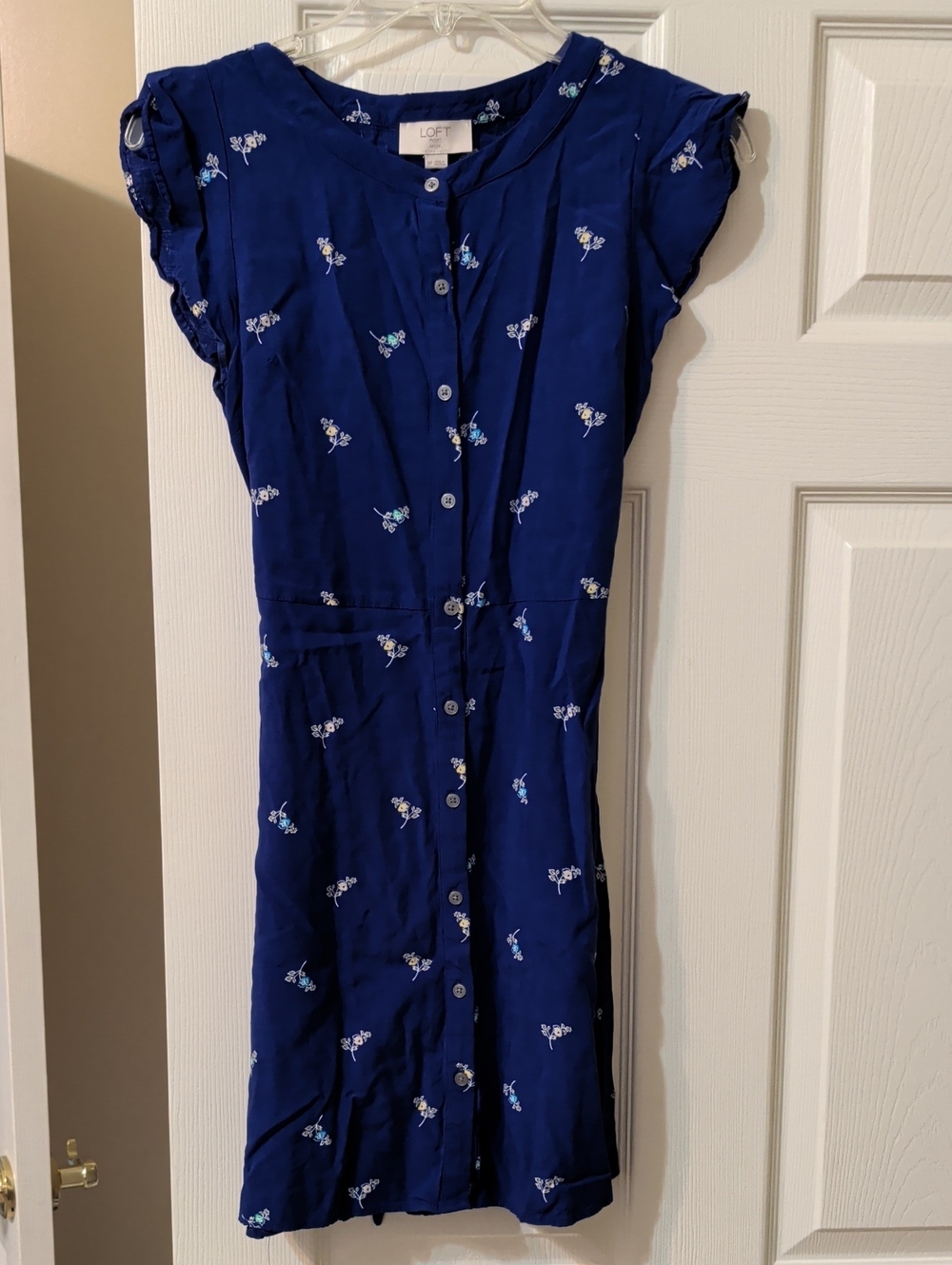 Women's LOFT Navy Blue Floral Button-Front Lightweight Dress, Size 0P